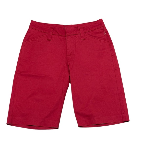 Women's Lee 6 Small Petite Bermuda Shorts Red Twill Mid Rise Stretch NWOT - Picture 3 of 7